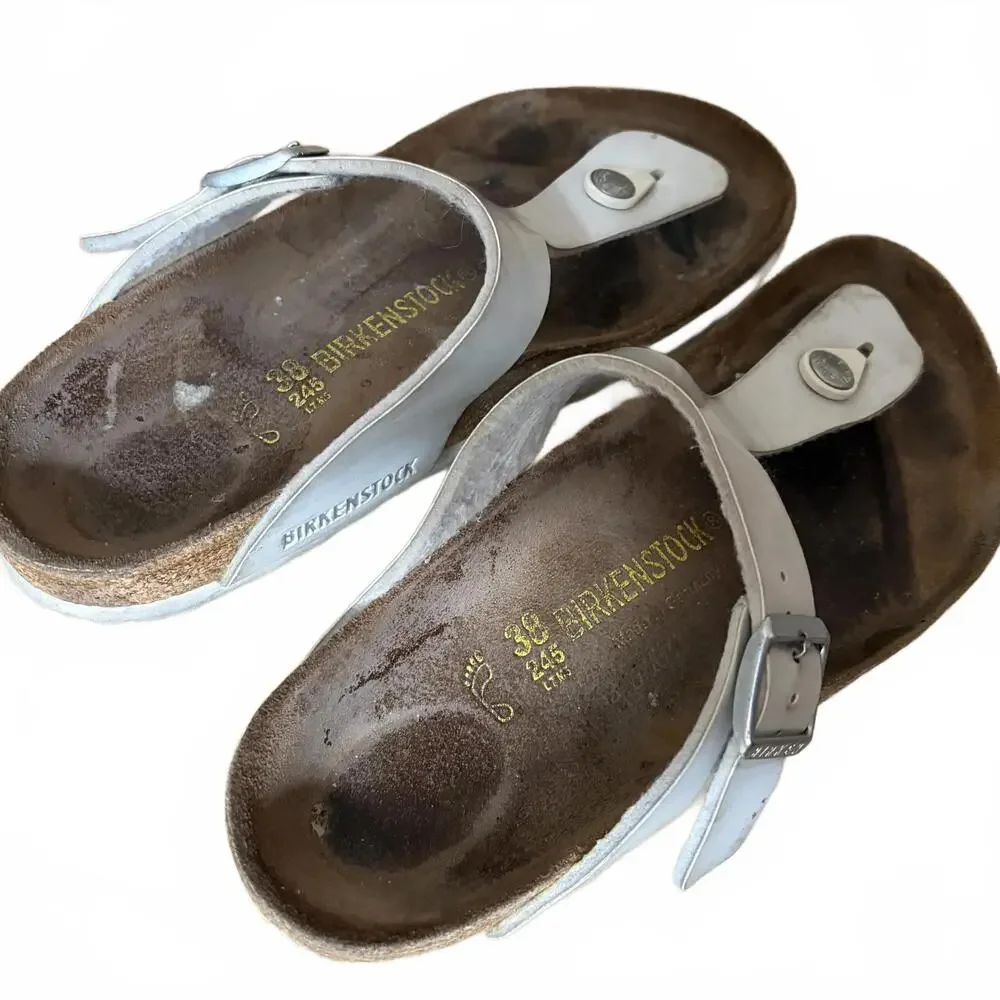 Birkenstock Gizeh Sandals Leather Thong White EU Size 38 Women 7 L7 M5